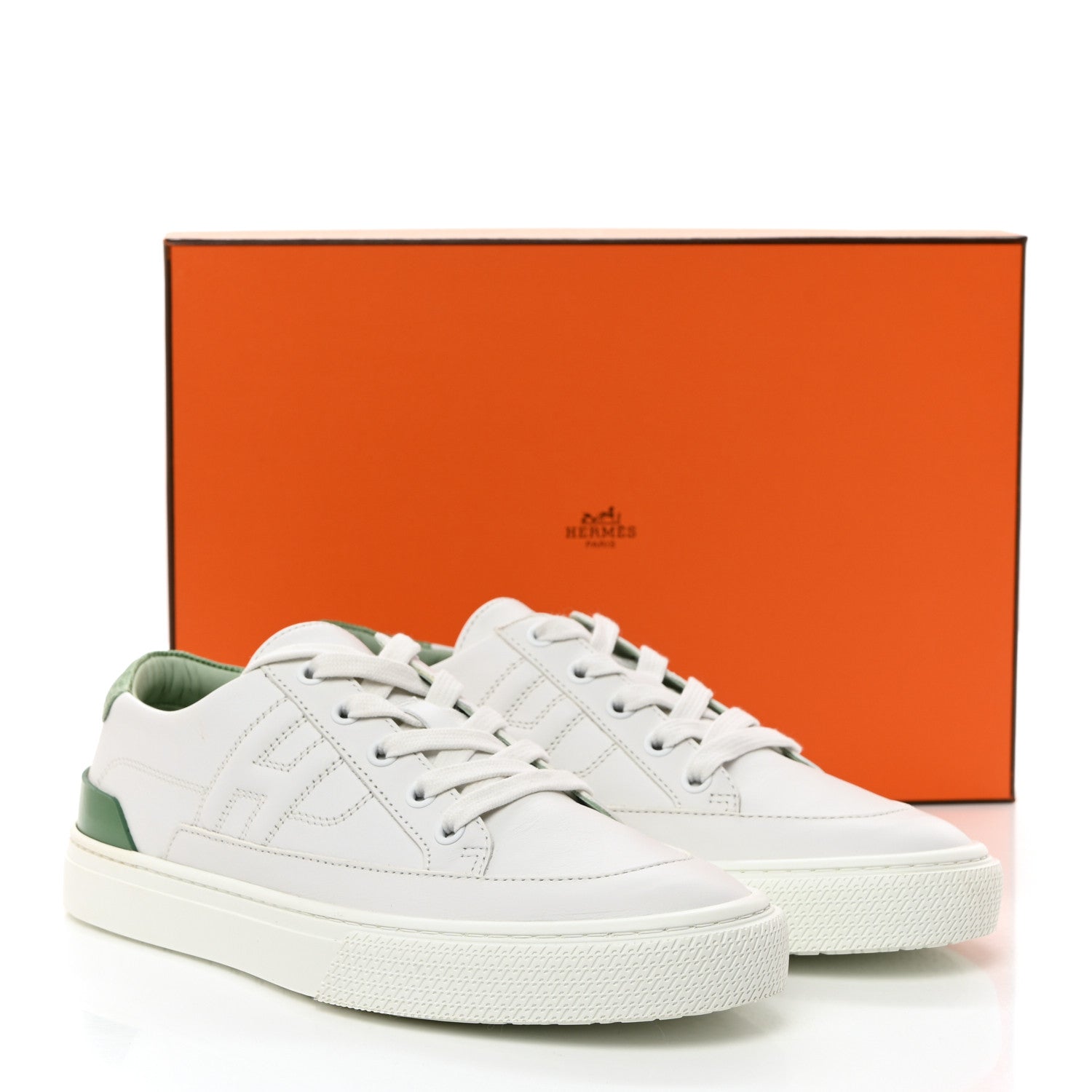 Hermes Shiny Lizard Calfskin Deep Sneakers 38 White Vert Jade 8 of 8