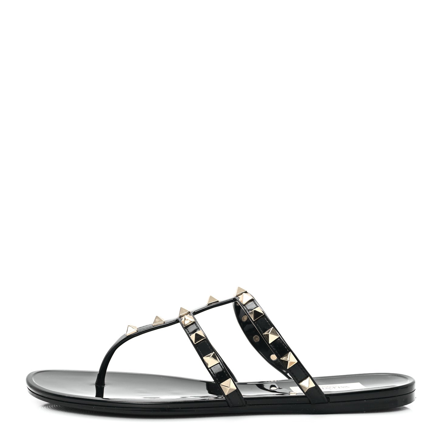PVC Jelly Rockstud Caged Flat Thong Sandals 38 Black