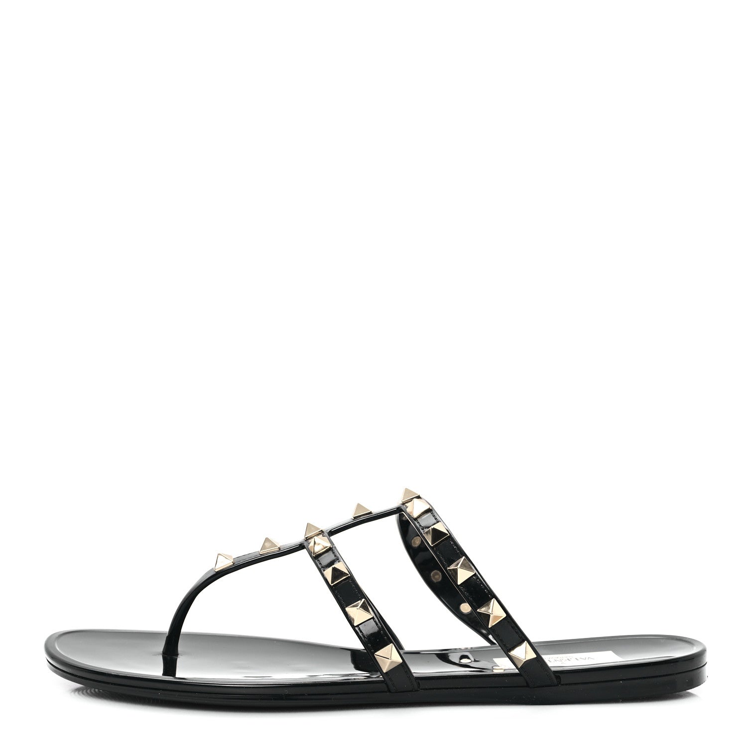 Valentino Garavani PVC Jelly Rockstud Caged Flat Thong Sandals 38 Black 1 of 8