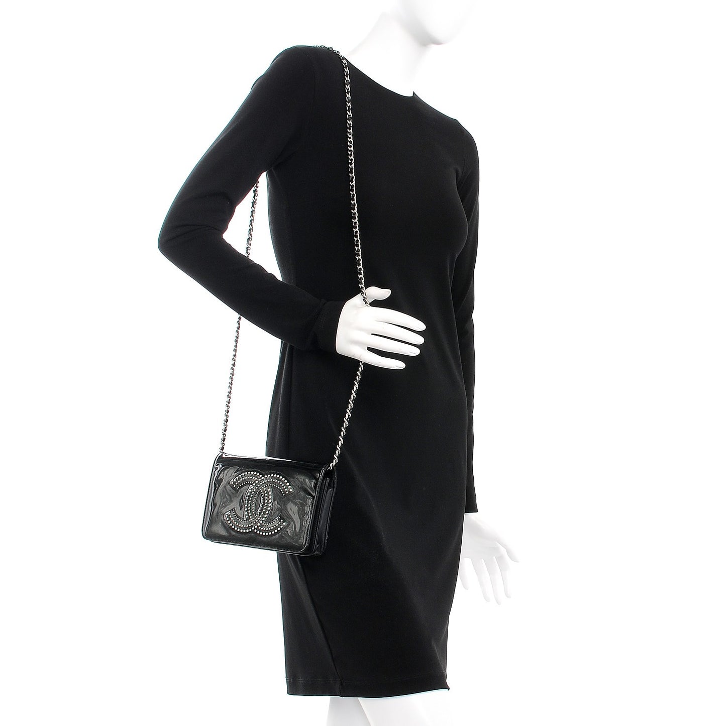 Patent Strass Wallet On Chain WOC Black