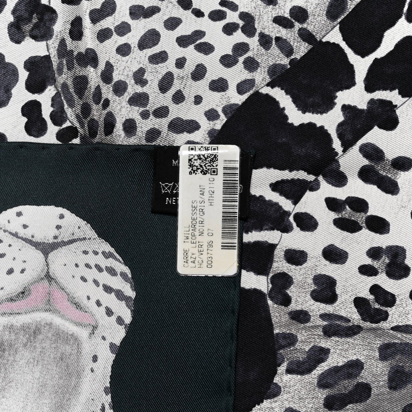 Silk Twill Lazy Leopardesses Scarf 90 Vert Black Gris