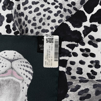 Hermes Silk Twill Lazy Leopardesses Scarf 90 Vert Black Gris 3 of 5