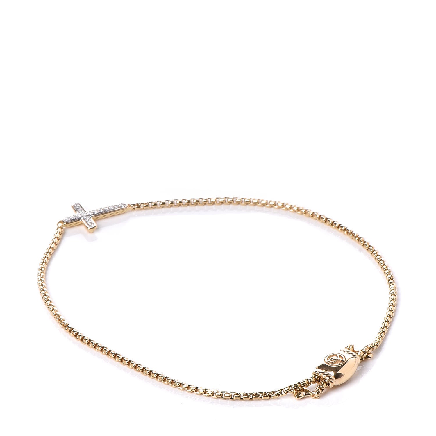 David Yurman 18K Yellow Gold Diamond Petite Pave Cross Chain Bracelet 3 of 5