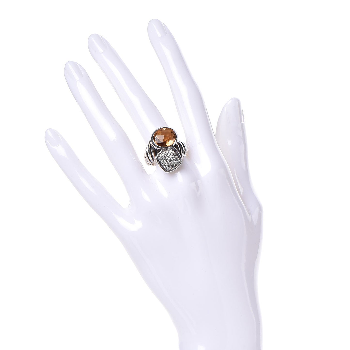 Sterling Silver Citrine Diamond Bypass Renaissance Ring 53.5 6.5