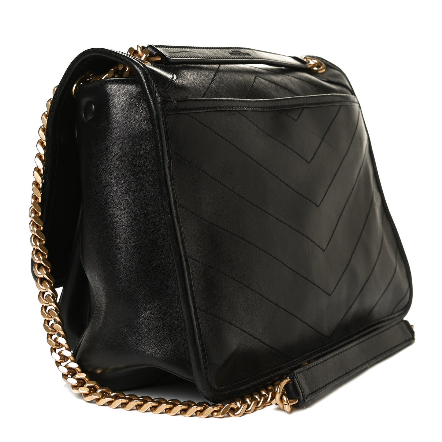 Lambskin Matelasse Monogram Medium Niki Chain Satchel Black