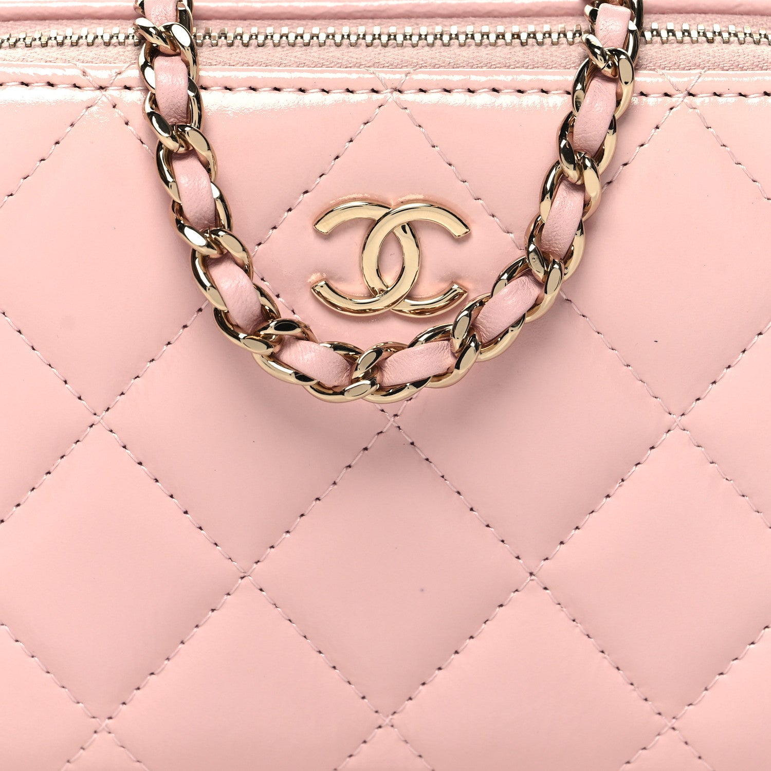 Chanel Glazed Calfskin Quilted Small Top Handle Vanity Case Light Pink 9 of 11