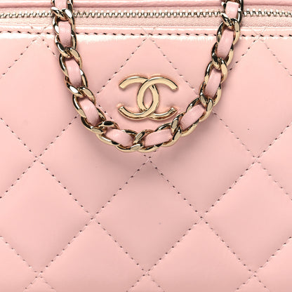 Chanel Glazed Calfskin Quilted Small Top Handle Vanity Case Light Pink 9 of 11