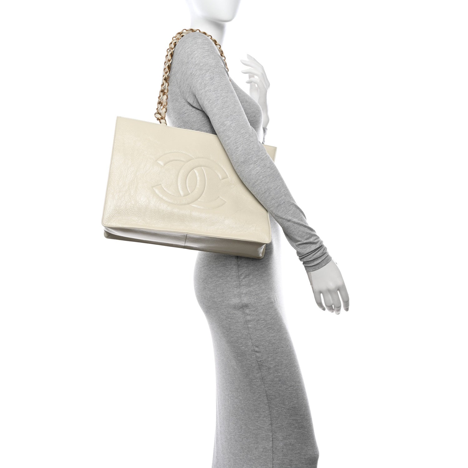 Chanel Shiny Aged Calfskin Shopping Bag White 2 of 16