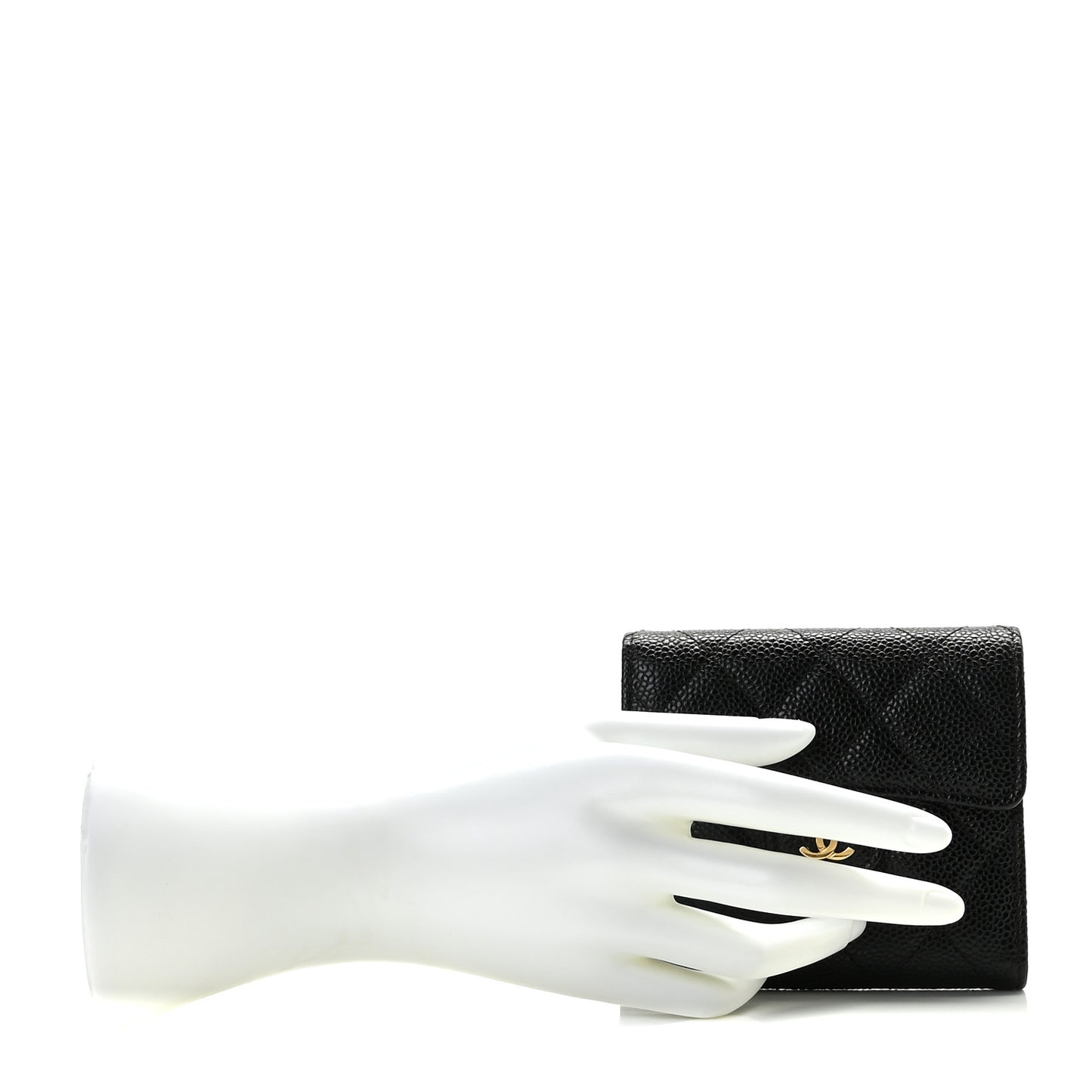 Caviar Quilted Compact Flap Wallet Black