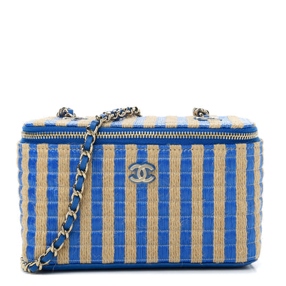 Chanel Raffia Jute Striped Small Vanity Case With Chain Blue Beige 1 of 10