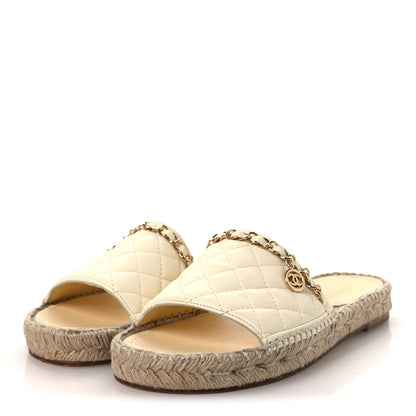 Chanel Lambskin Quilted CC Espadrille Slip On Sandals 36 Ivory 4 of 10
