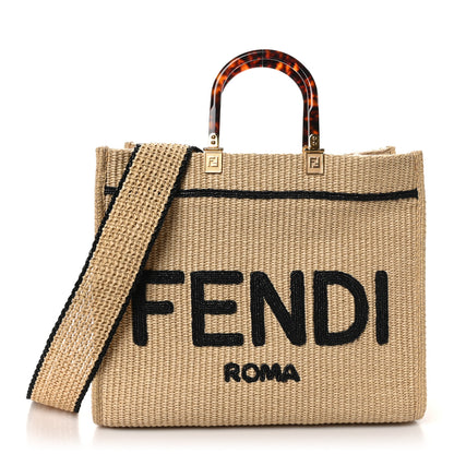 Fendi Straw Vitello King Plexiglass Woven Medium Fendi Sunshine Shopper Tote Natural Black 1 of 10