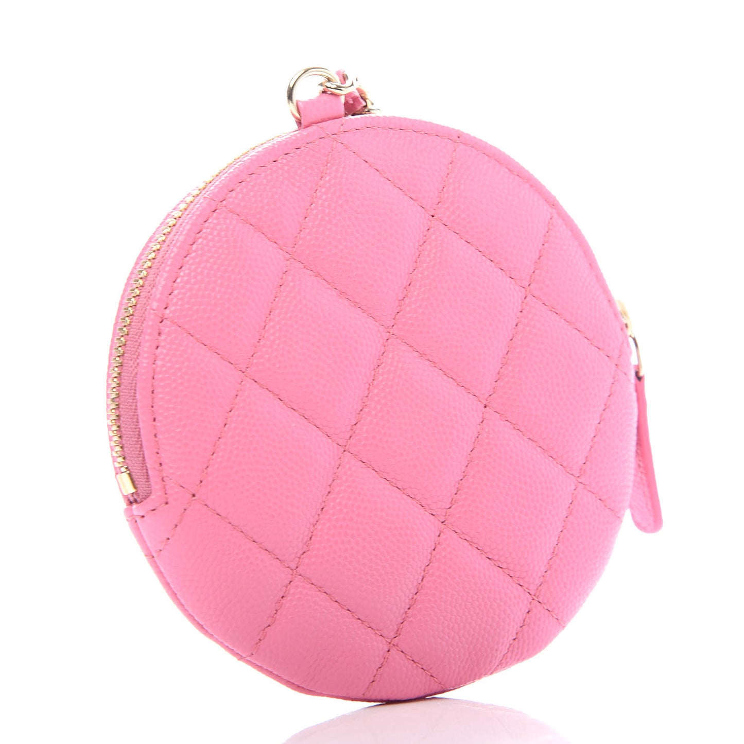 Caviar Quilted Round Clip On Coin Purse Pink