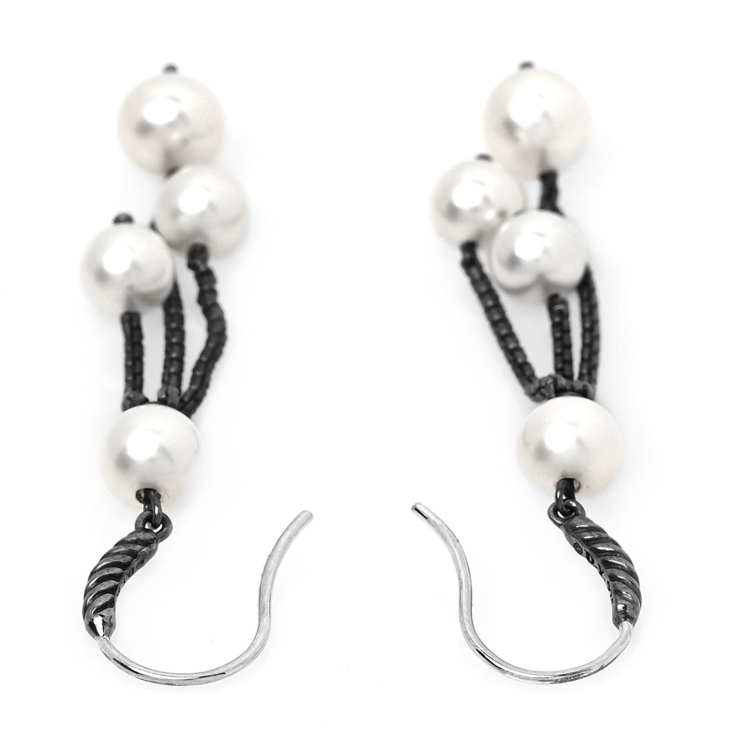 Darkened Sterling Silver Pearl Drop Earrings
