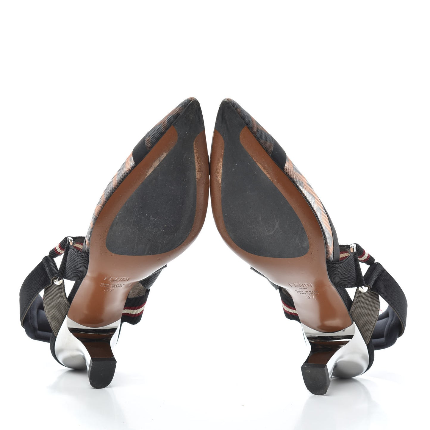 Technical Mesh FF Colibri 55mm Slingback Pumps 37 Tobacco Moro Bordeaux Black Militare