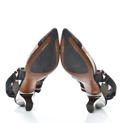 Fendi Technical Mesh FF Colibri 55mm Slingback Pumps 37 Tobacco Moro Bordeaux Black Militare 7 of 7