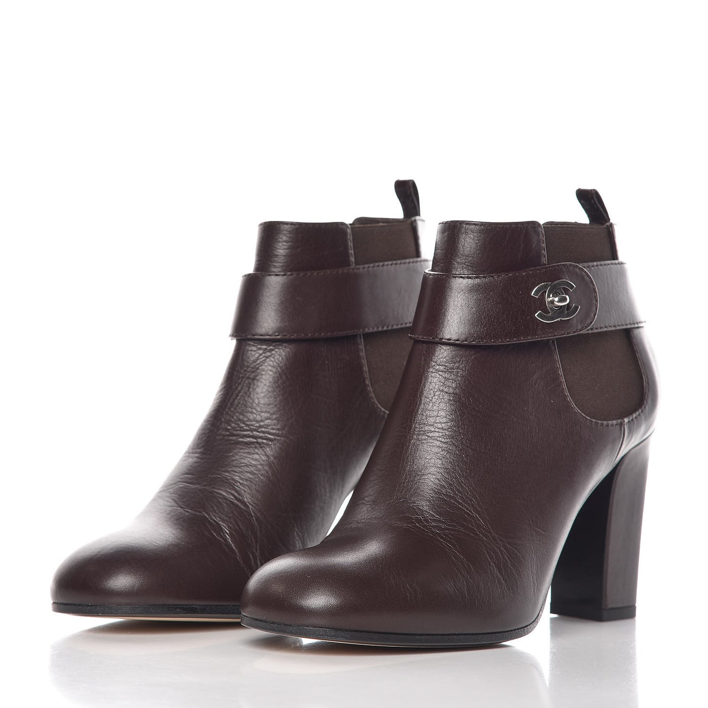 Calfskin CC Turnlock Ankle Boots 37.5 Brown
