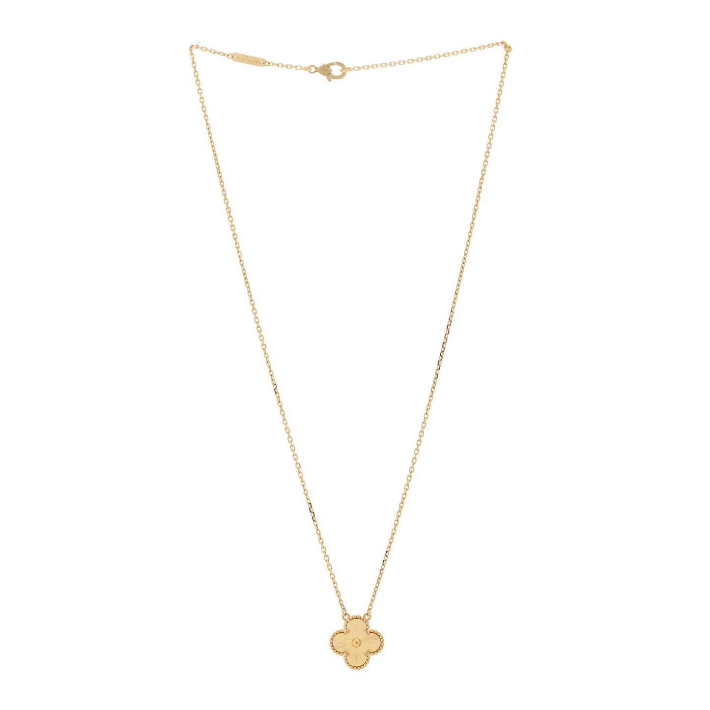 18K Yellow Gold Guilloche Vintage Alhambra Pendant Necklace
