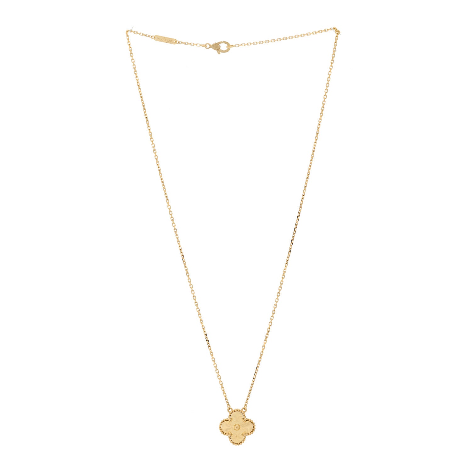 Van Cleef & Arpels 18K Yellow Gold Guilloche Vintage Alhambra Pendant Necklace 3 of 6