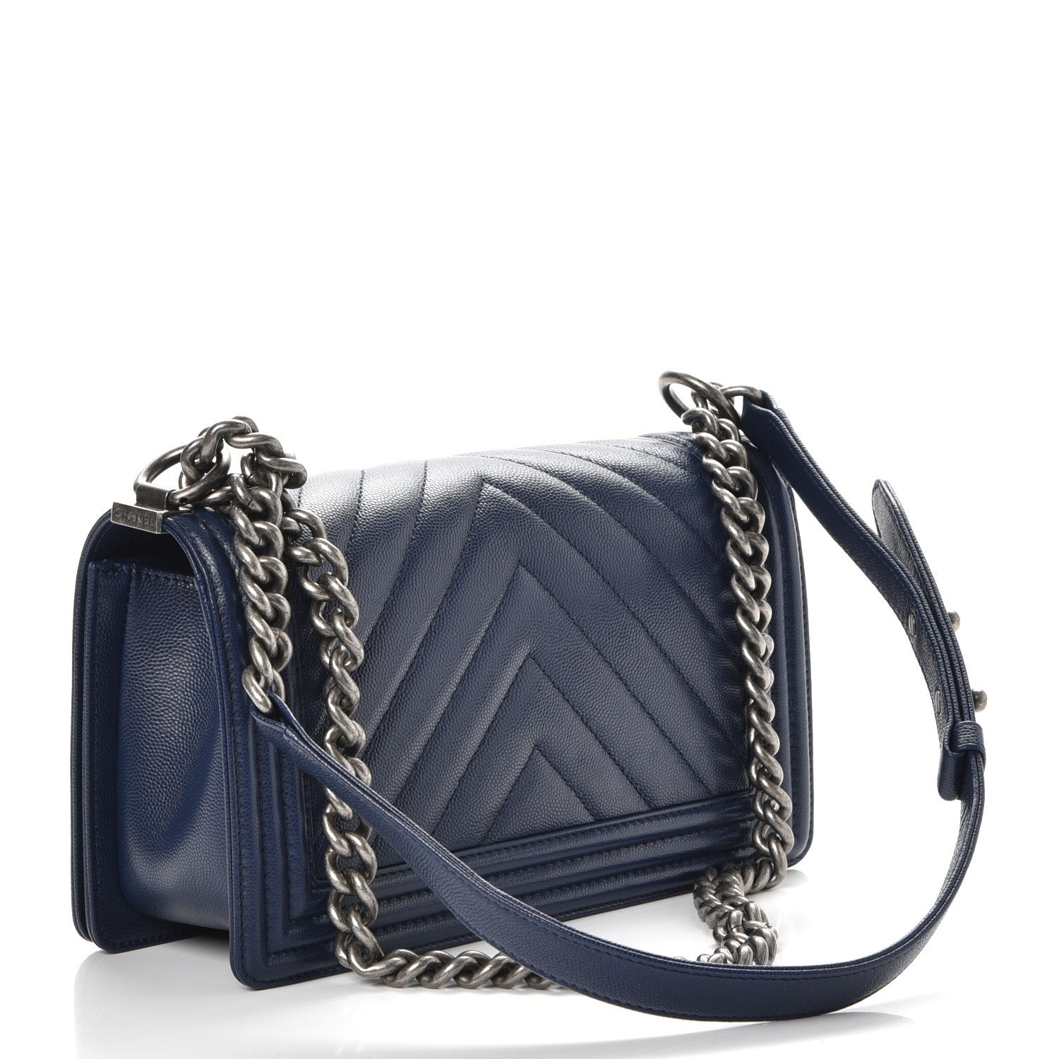 Chanel Caviar Chevron Quilted Medium Boy Flap Navy 4 of 9