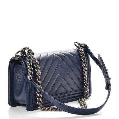 Chanel Caviar Chevron Quilted Medium Boy Flap Navy 4 of 9