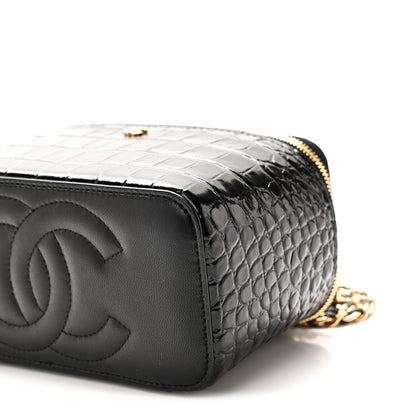 Chanel Calfskin Crocodile Embossed Top Handle Vanity Black 11 of 12