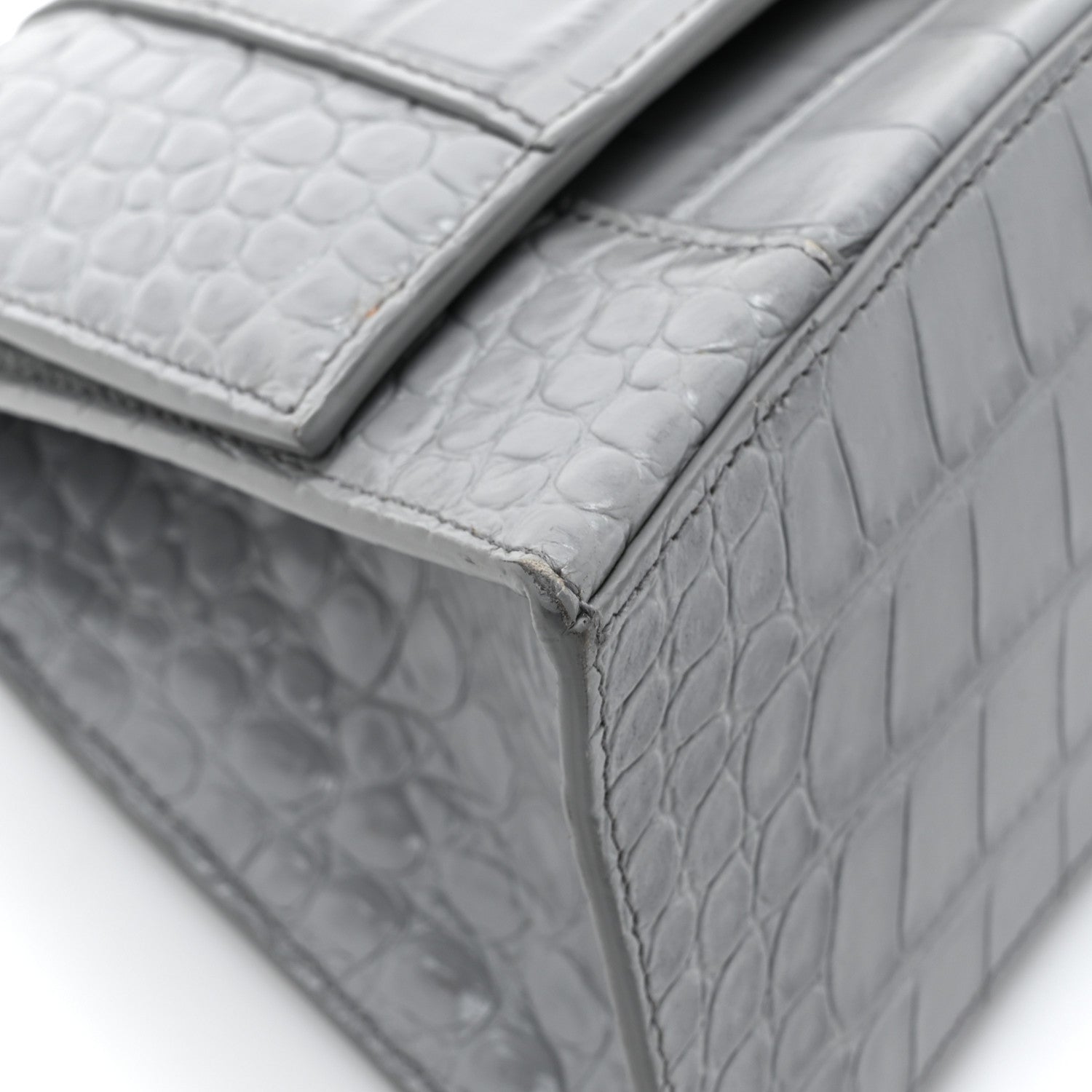 Balenciaga Shiny Calfskin Crocodile Embossed Small Hourglass Top Handle Bag Balenciaga Grey 14 of 17