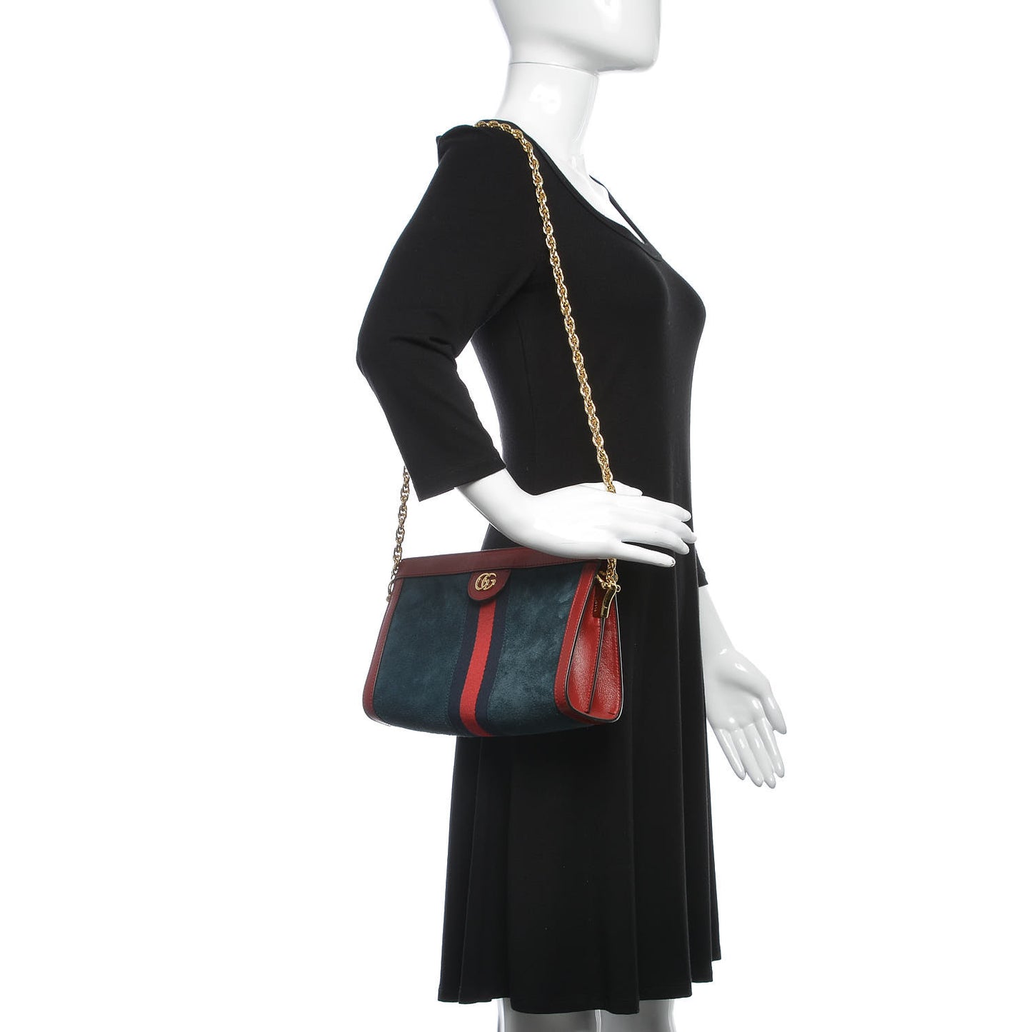 Suede Calfskin Web Small Ophidia Chain Shoulder Bag New Blue Romantic Cherry