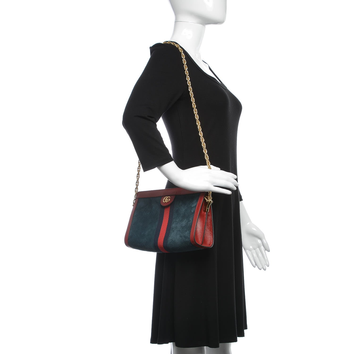Gucci Suede Calfskin Web Small Ophidia Chain Shoulder Bag New Blue Romantic Cherry 1 of 8