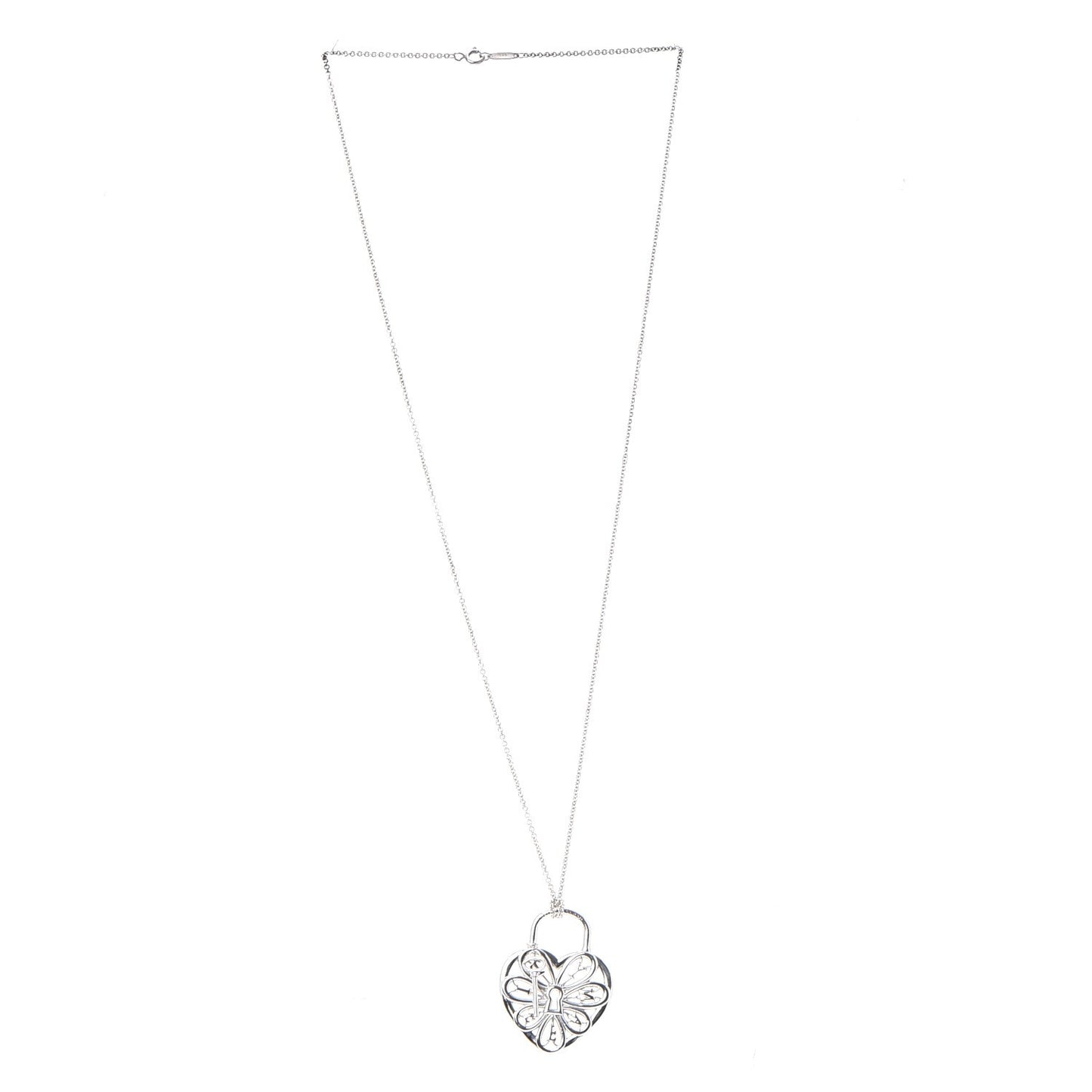 Sterling Silver Filigree Heart Key Pendant Necklace