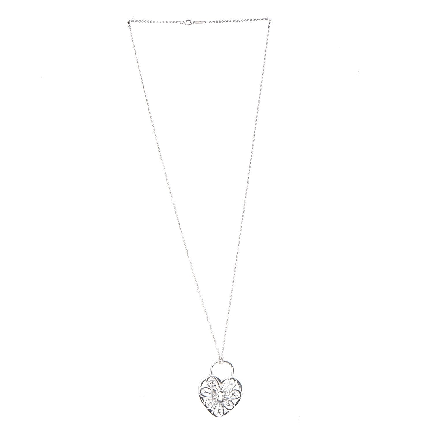 Tiffany Sterling Silver Filigree Heart Key Pendant Necklace 3 of 8