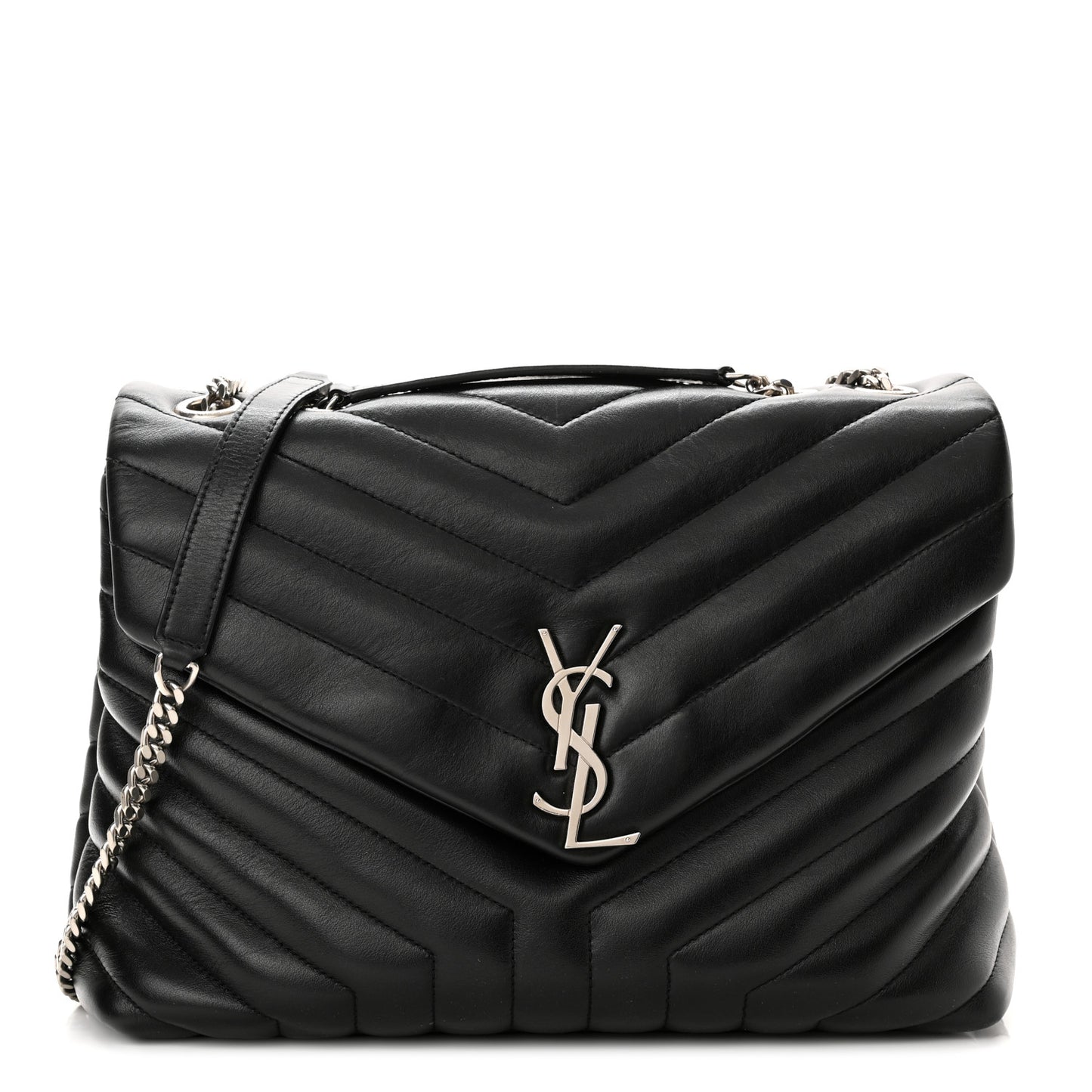 Calfskin Y Quilted Monogram Medium Loulou Chain Satchel Black