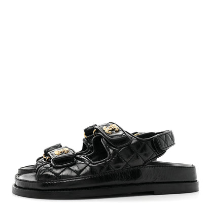 Chanel Crumpled Shiny Lambskin Velcro Dad Sandals 36 Black 3 of 9