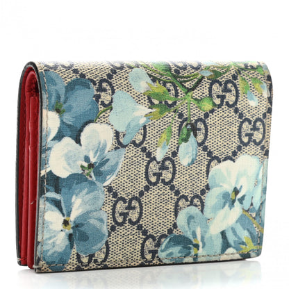 Gucci GG Supreme Monogram Blooms Card Case Beige Blue Navy Hibiscus Red 3 of 7