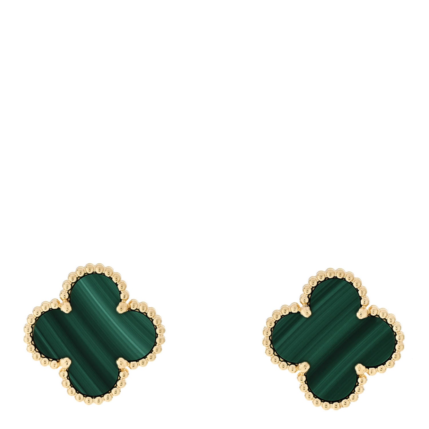 Van Cleef & Arpels 18K Yellow Gold Malachite Vintage Alhambra Earrings 1 of 5