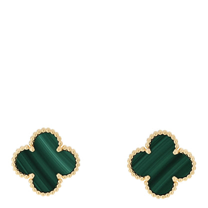 Van Cleef & Arpels 18K Yellow Gold Malachite Vintage Alhambra Earrings 1 of 5