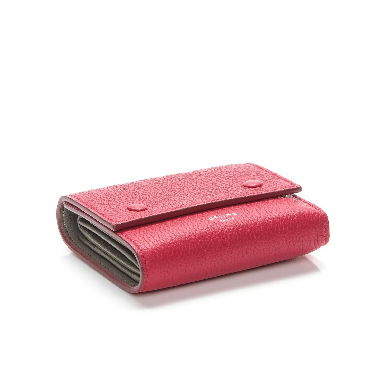 Drummed Calfskin Small Multifunction Folded Wallet Dark Pink