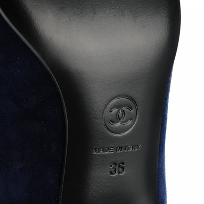 Chanel Suede Goatskin Cap Toe Low Heel Pumps 36 Navy 6 of 9