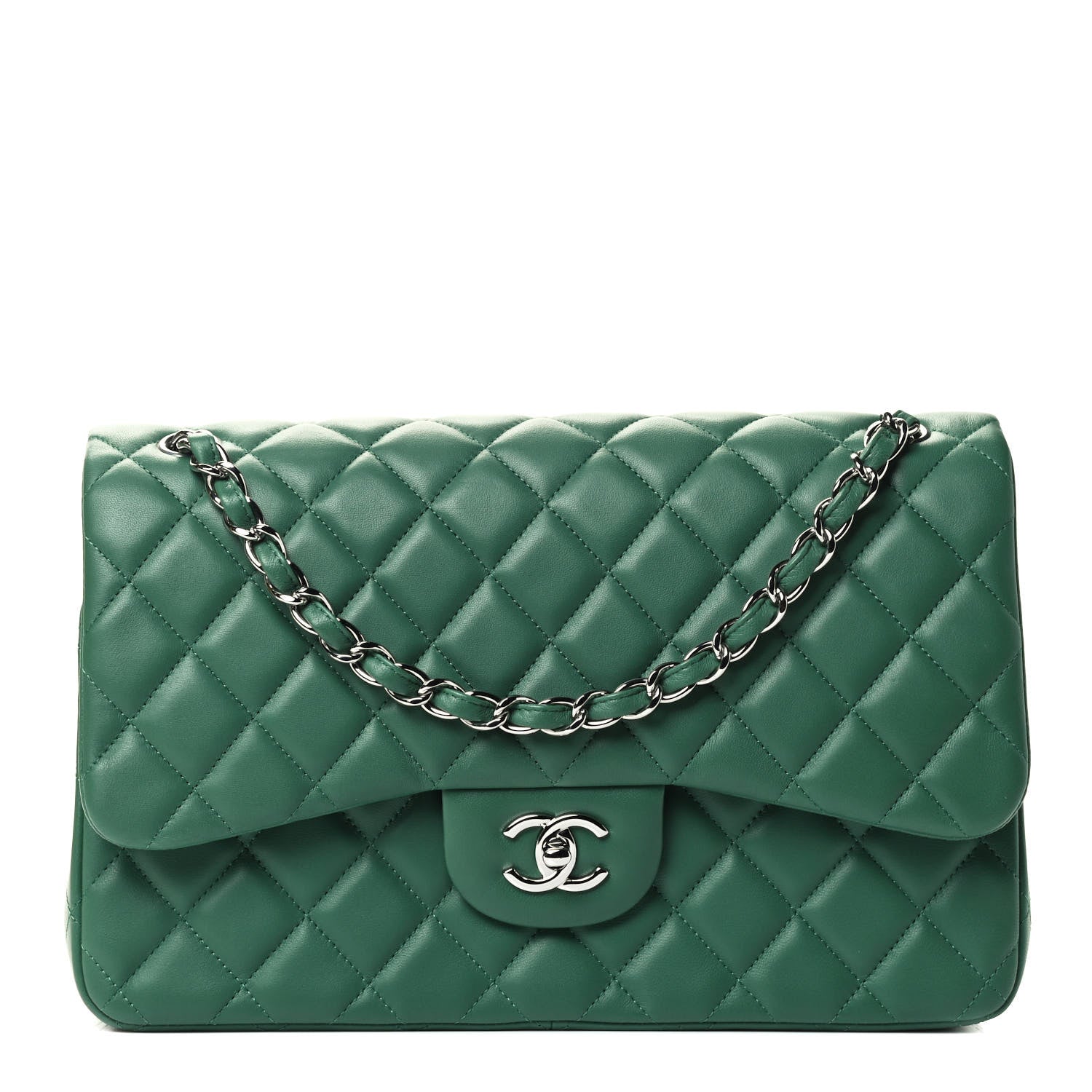 Chanel Lambskin Quilted Jumbo Double Flap Green 1 of 4