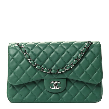 Chanel Lambskin Quilted Jumbo Double Flap Green 1 of 4