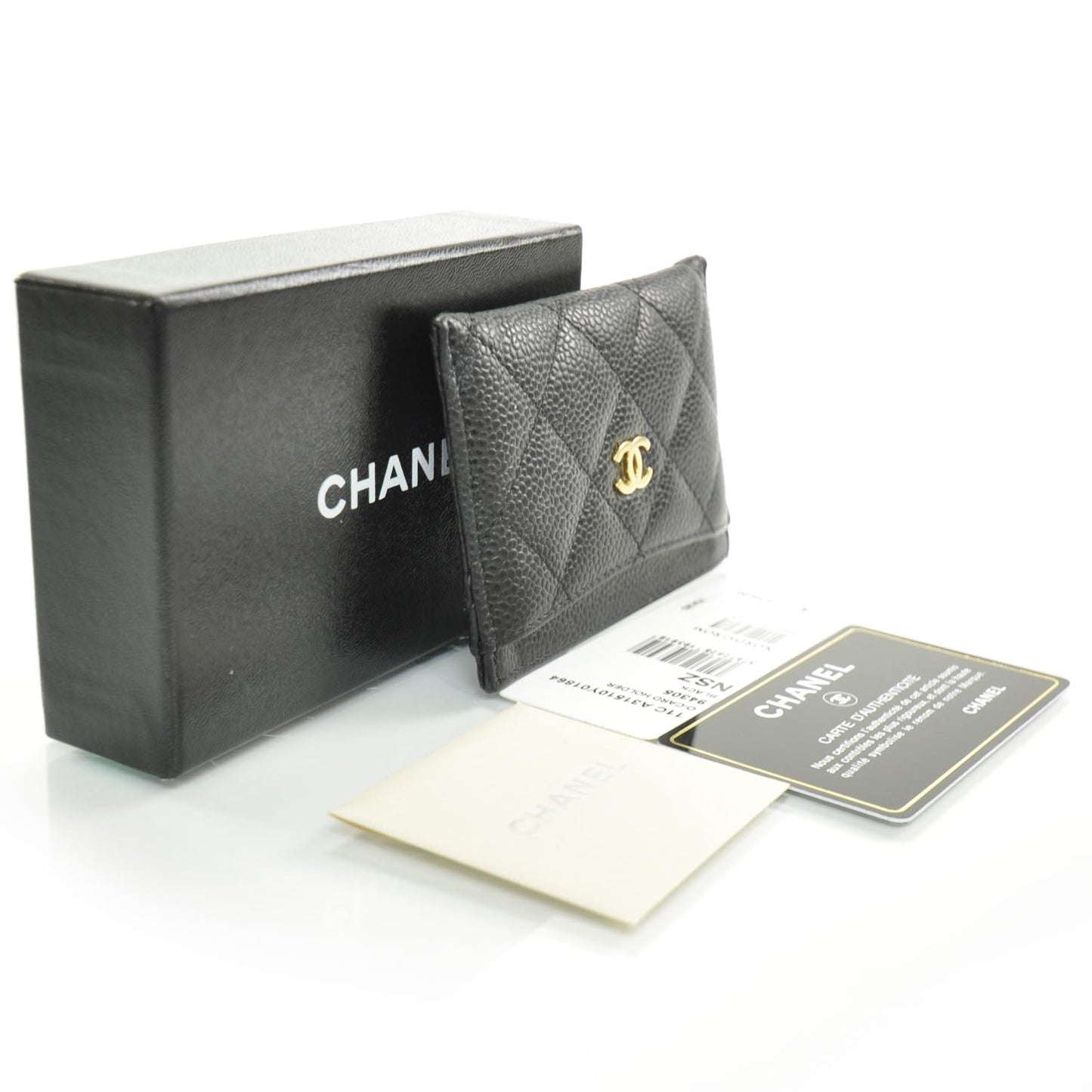 Caviar Quilted Card Holder Black
