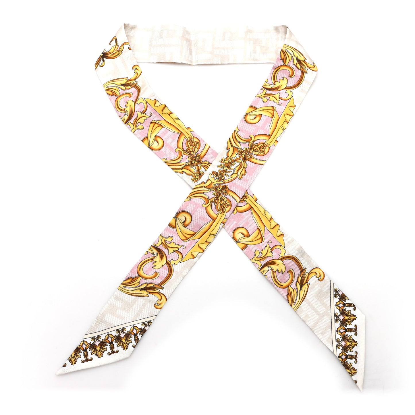 X VERSACE Silk FF Baroque Fendace Wrappy Scarf White Multicolor
