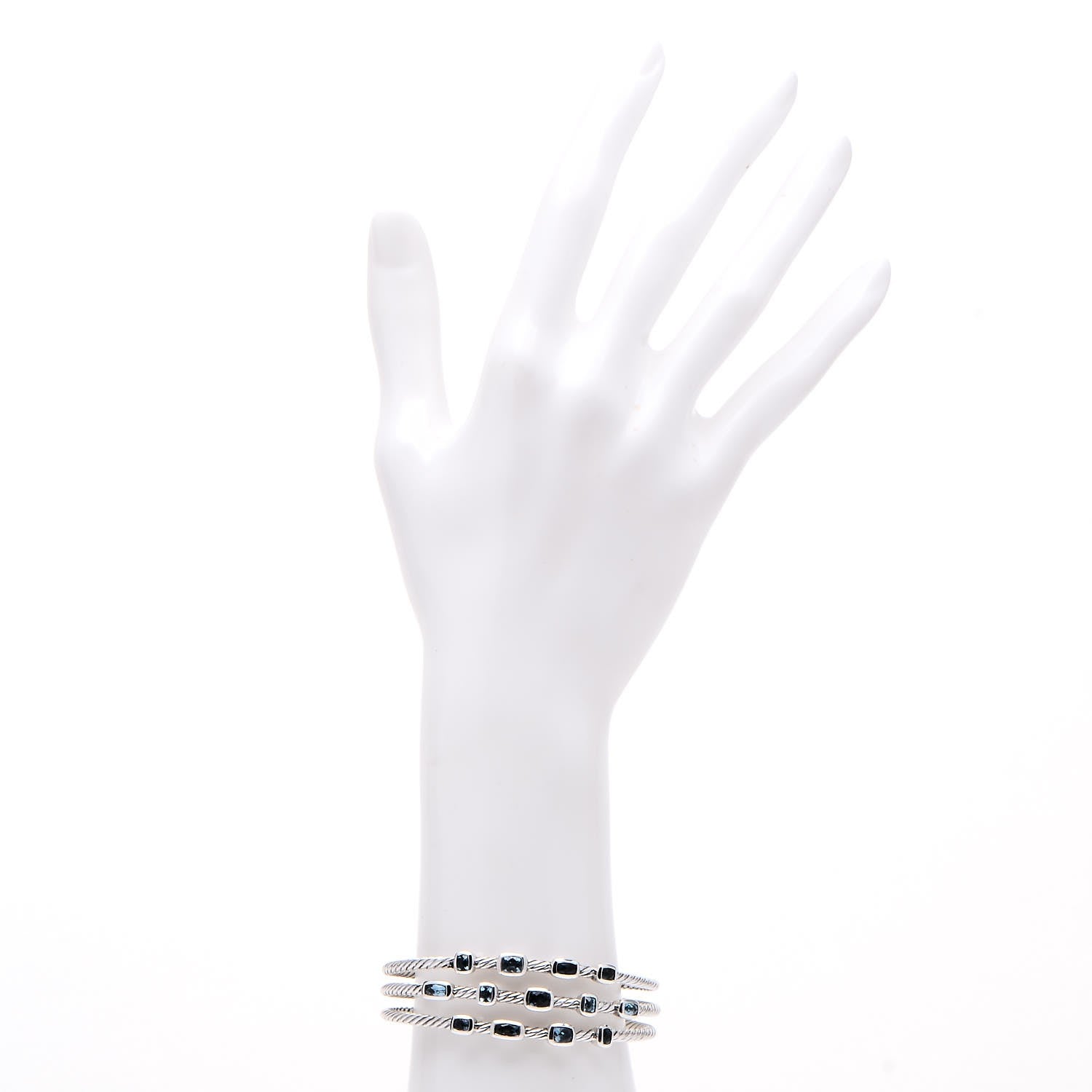 David Yurman Sterling Silver Blue Topaz Hampton Blue Topaz Three Row Confetti Cuff Bracelet 2 of 5