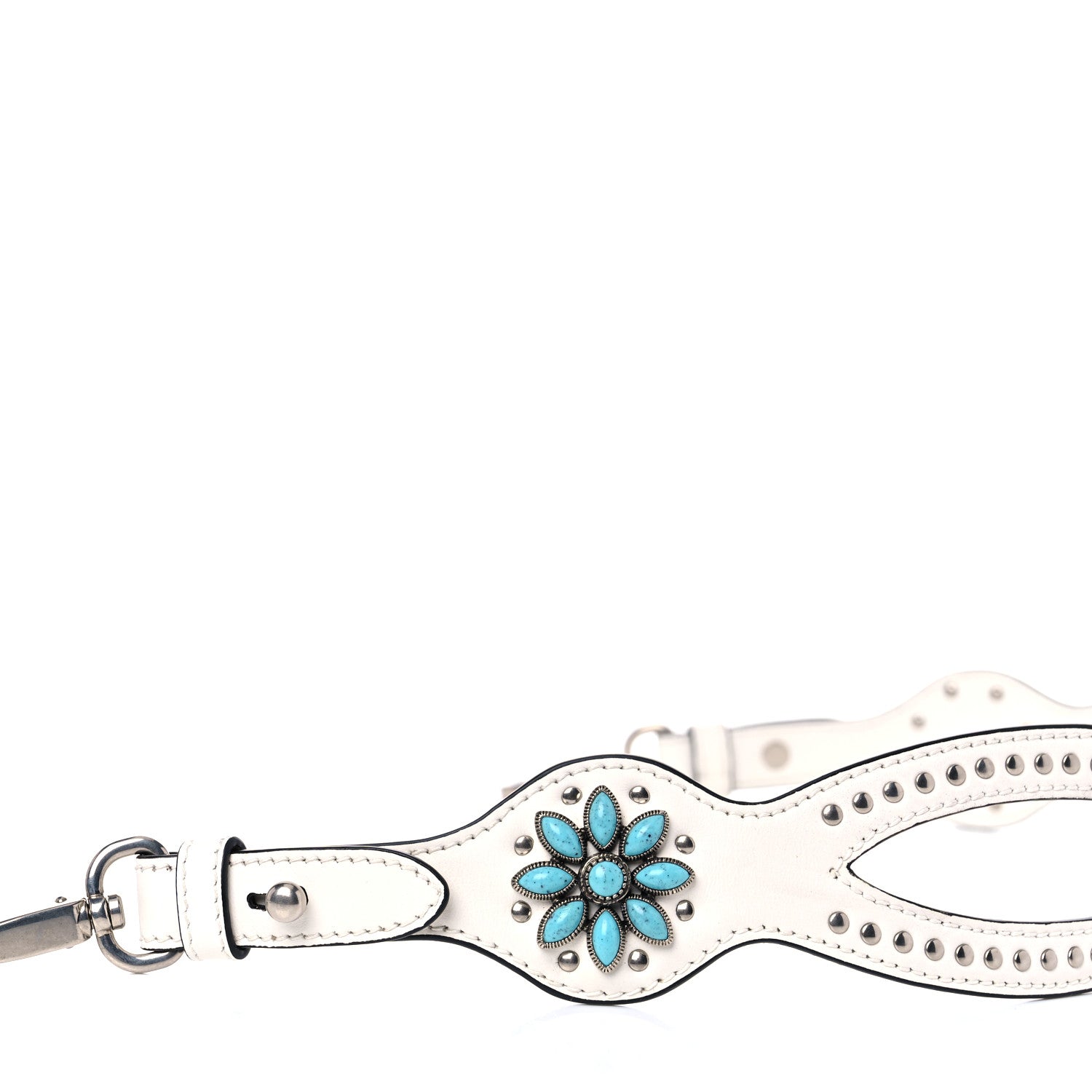 Prada Calfskin Studded Flower Shoulder Strap White 5 of 8