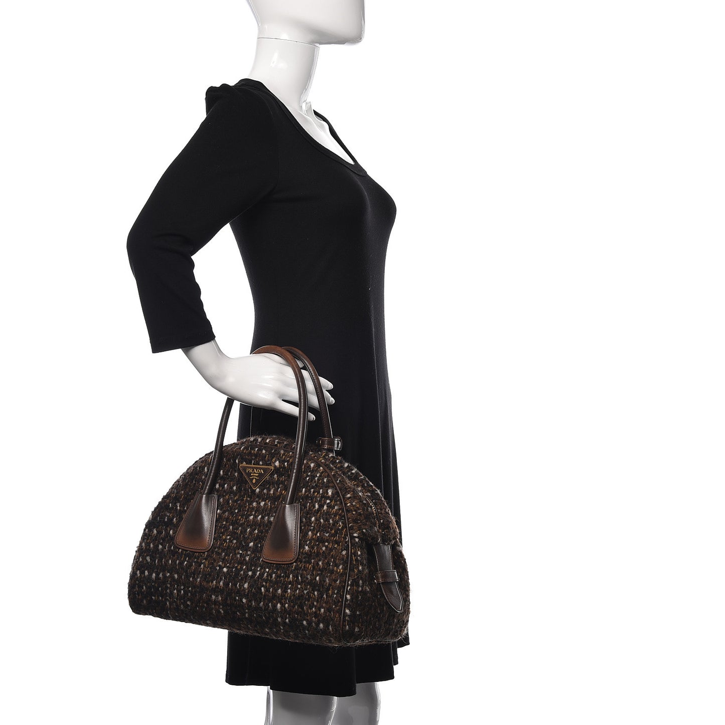 Tessuto Tweed Vitello Bowling Bag Cacao Knicker