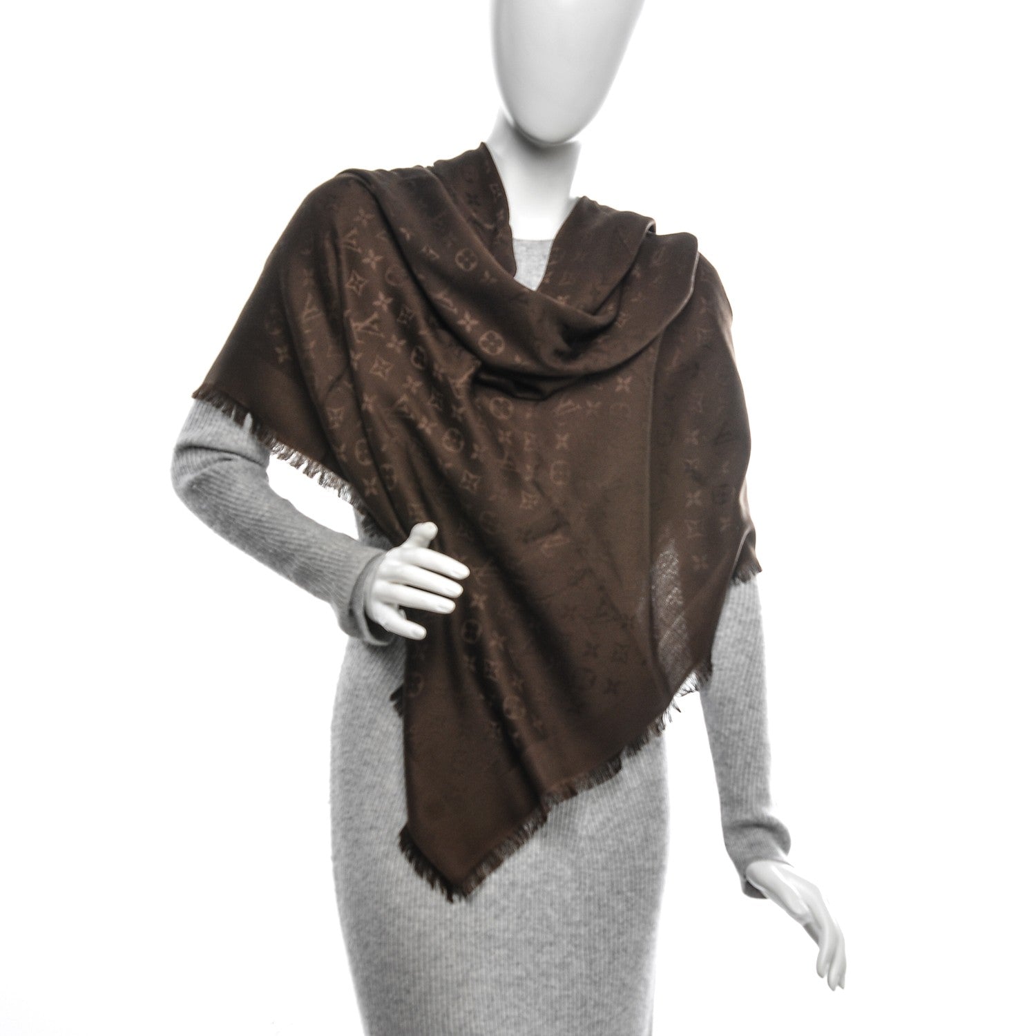 Louis Vuitton Wool Silk Monogram Shawl Chocolate 2 of 5