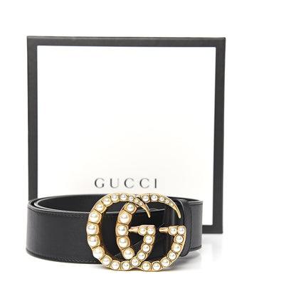 Gucci Moon Calfskin Pearl Double G 40mm Belt 75 30 Black Cream 6 of 6