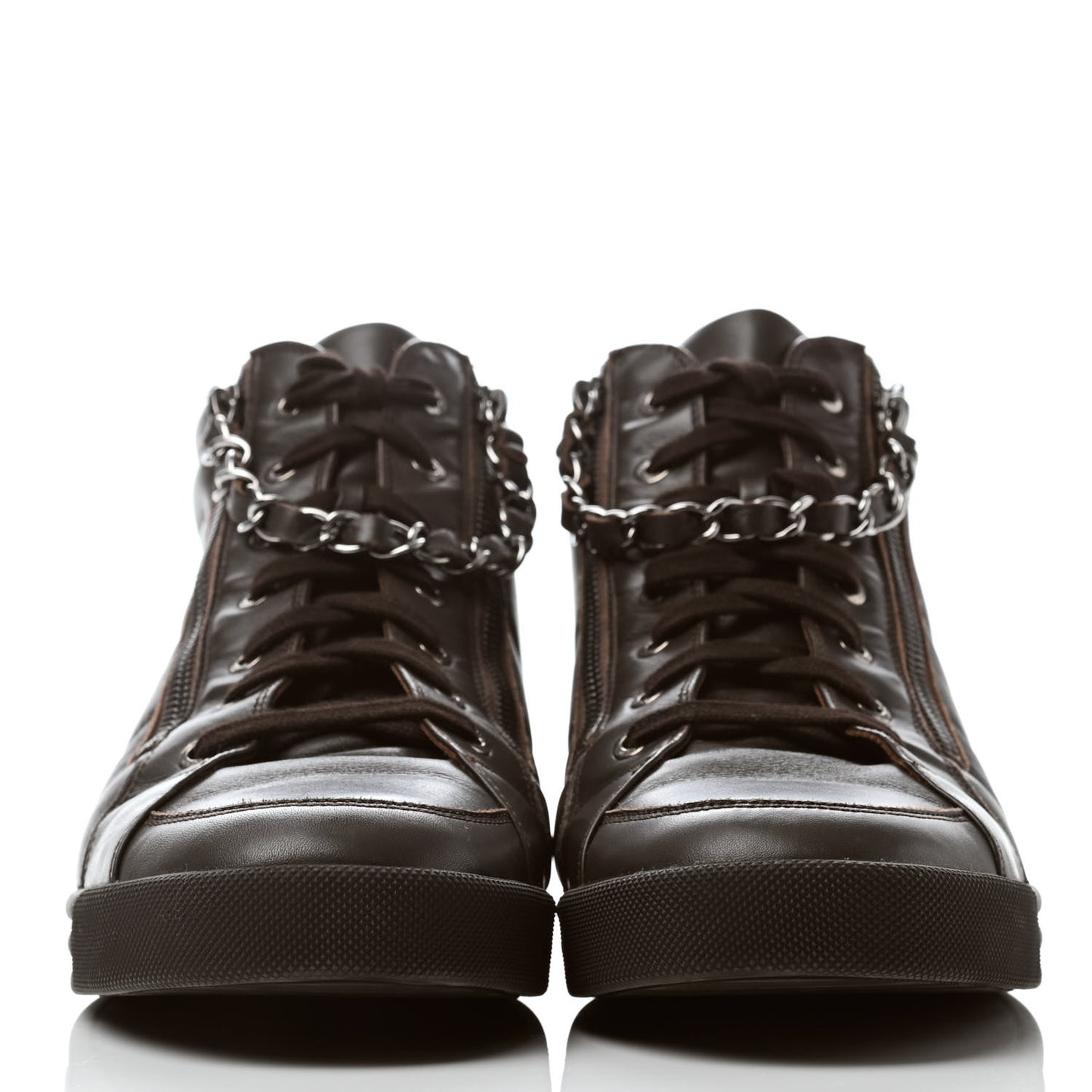 Calfskin Mens Zipped Sneakers 43 Brown