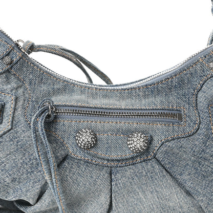 Balenciaga Washed Frayed Denim Crystal Small Le Cagole Shoulder Bag Blue 9 of 11