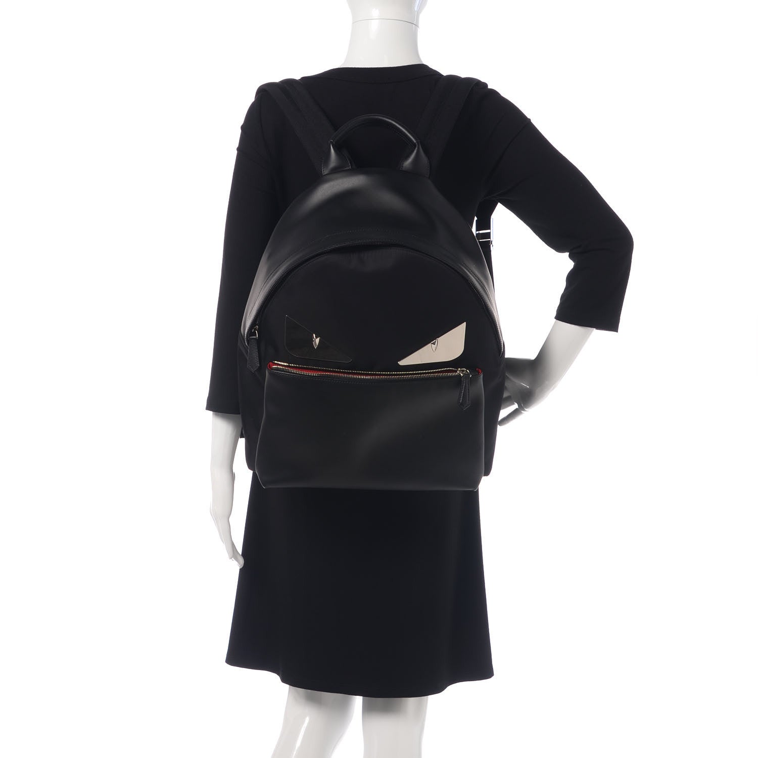 Fendi Nylon Vitello Liberty Metal Monster Eyes Rounded Backpack Black 2 of 9